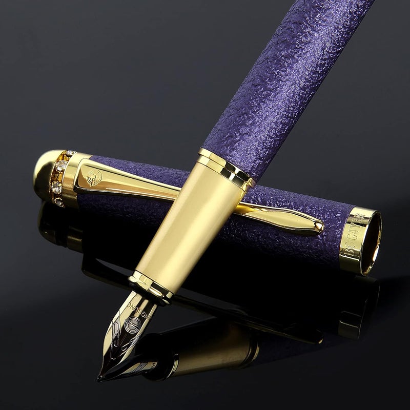 BOCIYER fountain pen-Multiple color styles with rhinestone,diamond inlay and frosted finish,Cute pens,Luxury pen,Office pens,Best pen set,Includes 10 Ink Cartridges and Ink Refill Converter(Purple) - Image 1